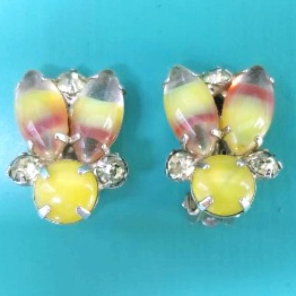 Vintage Lucite Citrine Yellow "Bumblebee" Clip on Earrings